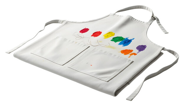 White artist apron with colorful paint spots isolated on transparent background - Powered by Adobe