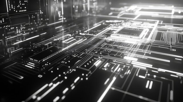 Circuit board technology illuminating digital data flowing through connections