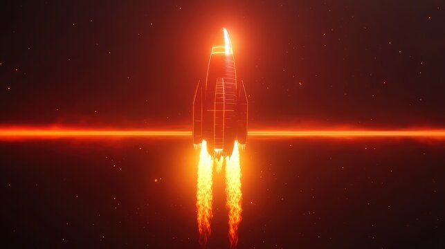 Space rocket launching into cosmic red glowing sky - Powered by Adobe