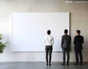 Fototapeta premium Office professionals facing large white wall high resolution photo