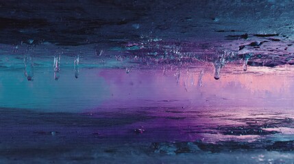 Abstract melting icicles reflecting purple and blue sky