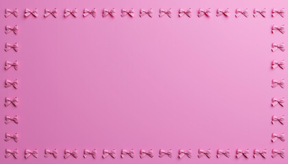 solid pink background framed with repeated miniature pink ribbons and bows