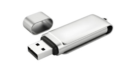 Silver metal usb flash drive mockup opened blank thumb stick memory data storage