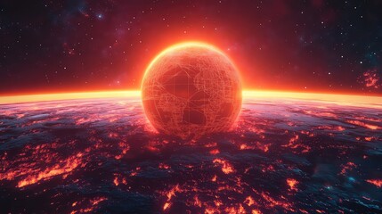 Fiery world facing global cataclysm and destruction