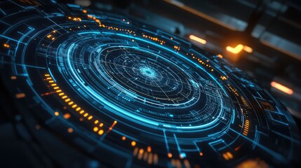 Digital data processing hud interface showing futuristic network