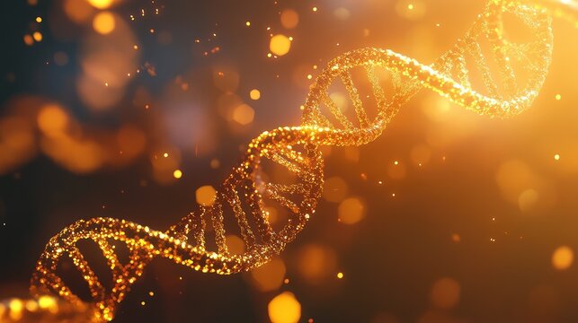 Golden glowing dna double helix structure representing genetics and science