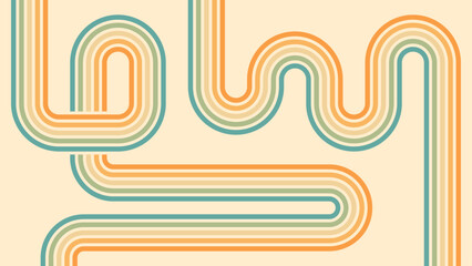 Abstract background of rainbow groovy Wavy Line design in 1970s Hippie Retro style. Vector pattern ready to use for cloth, textile, wrap and other.