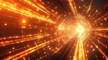 Digital data flowing through abstract light tunnel