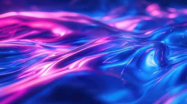 Abstract liquid metal surface glowing vibrant blue and pink