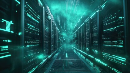 Data center server racks storing big data digitally