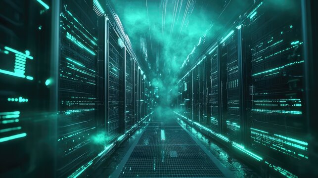 Data center server racks storing big data digitally