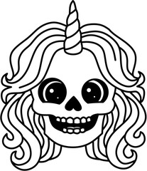Unicorn skull illustration spooky cartoon mascot