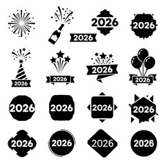 Obraz premium Collection of New Year 2026 Celebration Icons and Symbols.