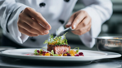 Professional Chef Preparing Gourmet Dish
