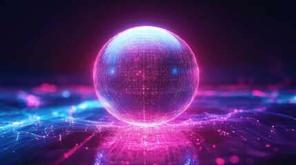 Glowing digital sphere connecting data network with lines