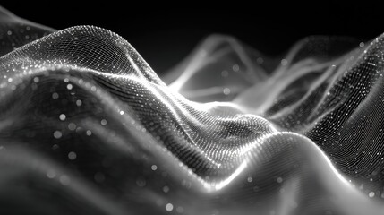 Digital network waves forming abstract grid data visualization