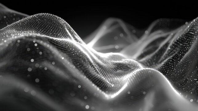 Digital network waves forming abstract grid data visualization