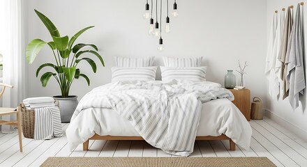 Bird of paradise plant complements the modern bedroom aesthetic with clean lines and natural light