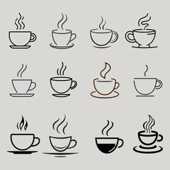 line art coffee cup icons set vector illustration, elegant line art coffee cup collection for branding, modern line art coffee cup design for café and lifestyle projects