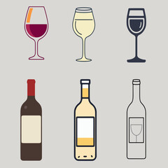 wine bottle icons set vector illustration, elegant wine bottle icons design for beverage branding, modern wine bottle icons artwork for restaurant, bar, and lifestyle graphics
