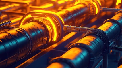 Glowing pipeline transporting energy in industrial facility