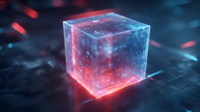Abstract transparent cube with neon light and futuristic design - Powered by Adobe