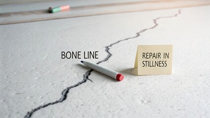 Creative Concept of Crack in Floor with Repair Note and Marker Symbolizing Issues in Space Design and Interior Solutions