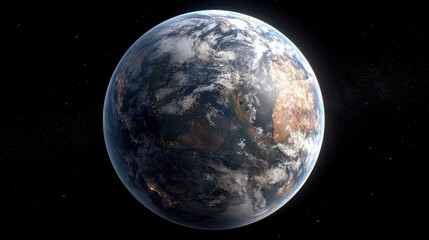 A detailed view of planet Earth showcasing continents, oceans, clouds,
