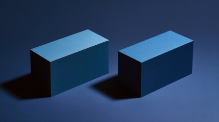 Two rectangular blocks with matte finish in varying shades of blue are placed side by side,