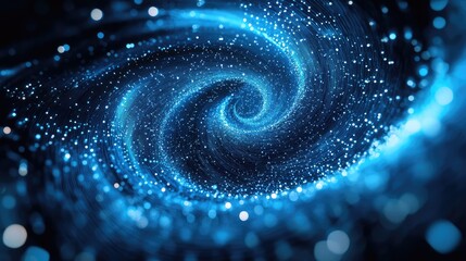 Blue glowing particles forming swirling galaxy vortex