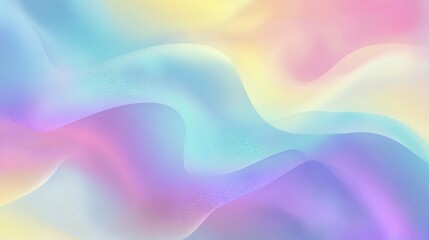 Abstract background with flowing wavy shapes in soft pastel colors including pink purple blue yellow and greenish hues c