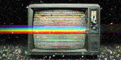 Vintage VHS Tape Effect with Digital Noise and Static Texture on Black Background
