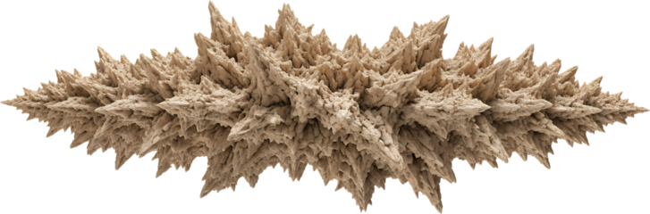 Intricate fractal crystalline structure with sharp textured points in a sandy beige hue resembling organic growth geometric