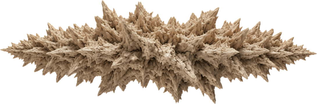 Intricate fractal crystalline structure with sharp textured points in a sandy beige hue resembling organic growth geometric