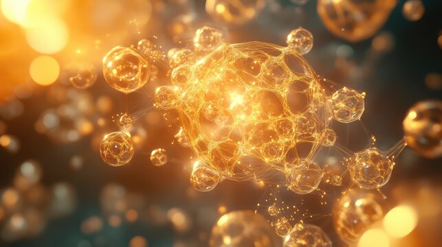 Connected glowing golden network representing cellular science and technology - Powered by Adobe