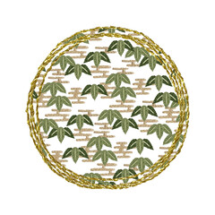 手刺繍の笹の丸模様