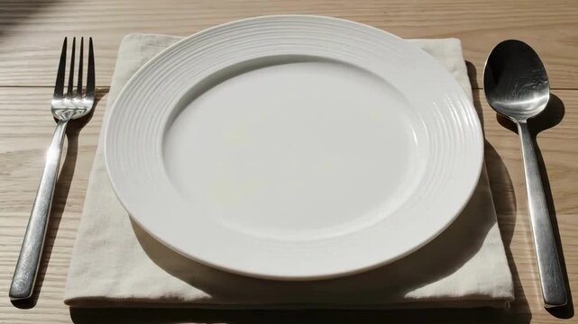Elegant Table Setting: A Minimalist Composition of Plate, Cutlery, and Linen Napkin