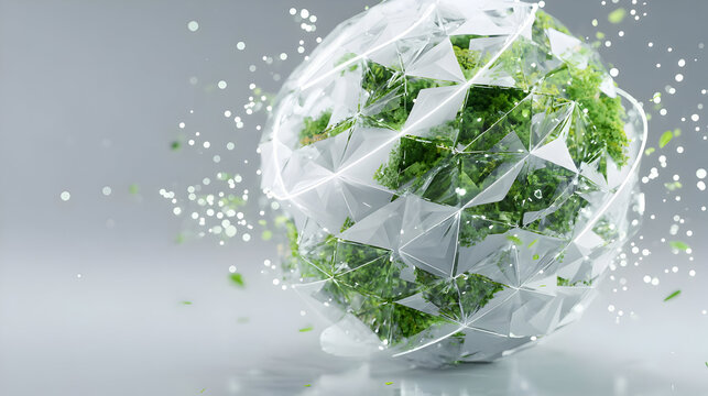 Futuristic geometric sphere with faceted design and organic elements - Powered by Adobe