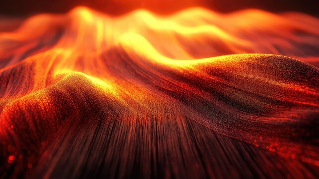 Glowing molten particles forming abstract energetic waves