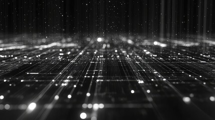 Digital data flowing across futuristic technology grid network