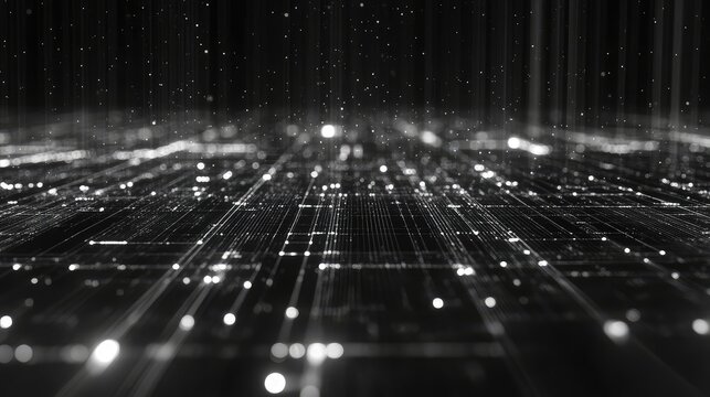 Digital data flowing across futuristic technology grid network