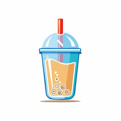 Cartoonish illustration showcasing a trendy beverage with tapioca pearls inside