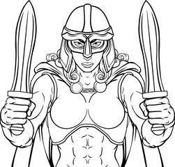 A female Viking, Trojan Spartan or Celtic warrior woman gladiator knight sports team mascot