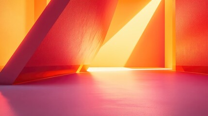 Abstract interior architecture with warm geometric light