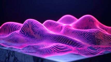 Abstract glowing neon wave pattern over a dark background