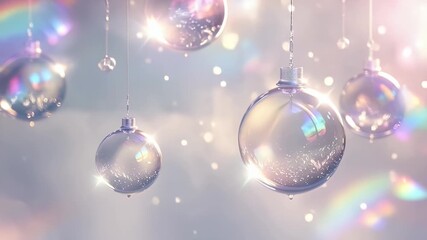 Shiny glass Christmas ornaments with soft pastel lights - Powered by Adobe