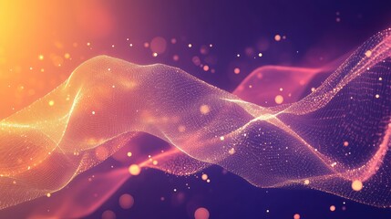 Digital wave particles creating a glowing network background