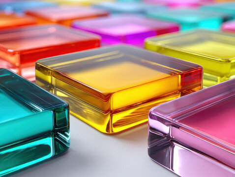 Set of acrylic picture frames with glowing neon translucent edges on white background