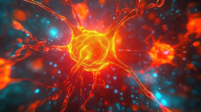 Neuron cells sending electrical signals in brain cortex