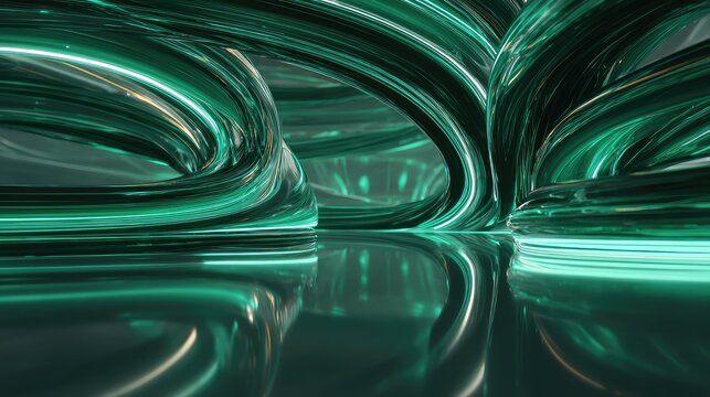 Green glowing abstract twisted tubes futuristic tunnel - Powered by Adobe